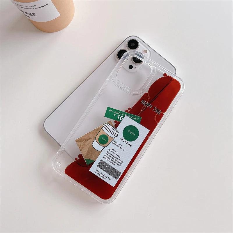ins coffee label liquid quicksand case for iphone - IDefend