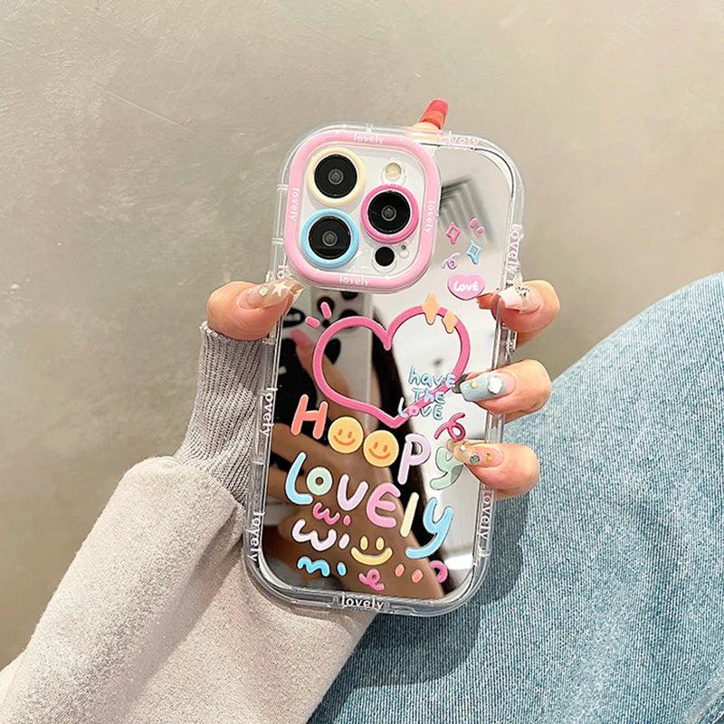 Lovely Girl Heart Mirror Phone Case For iPhone - IDefend