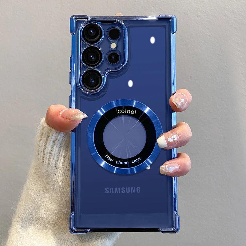 Plating Transparent Magnetic Wireless Charging Case For Samsung - IDefend