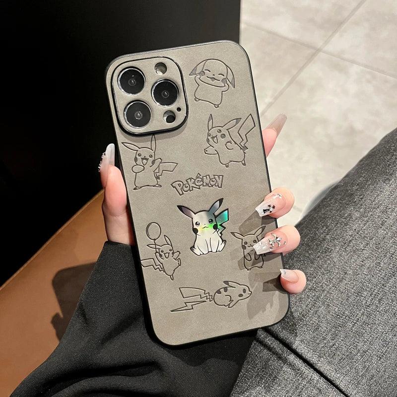Pocket Monsters Pokemon Pikachu relief laser Leather Phone Case For iPhone - IDefend