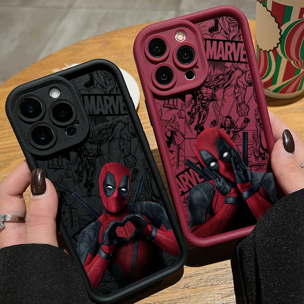 Marvels Funny Deadpool Phone Case for iPhone 16 15 14 Plus 13 12 Mini 11 iPhone16 Pro Max X Xs XR 8 7 Soft Shockproof Capa Cover