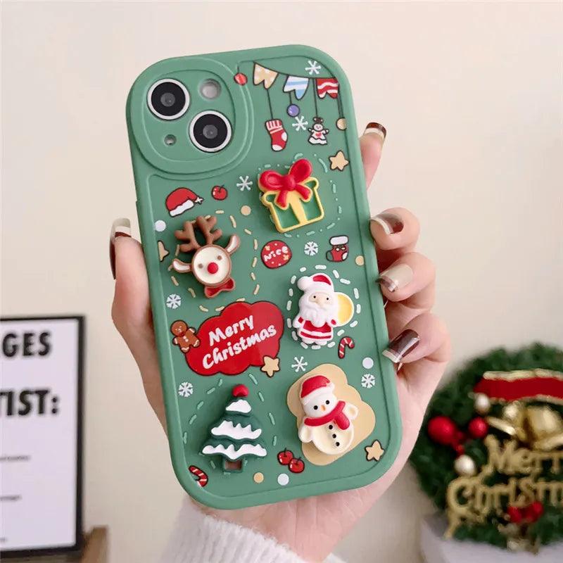 Ottwn 3D Cartoon Elk Santa Claus Tree Christmas Phone Case For iPhone - IDefend