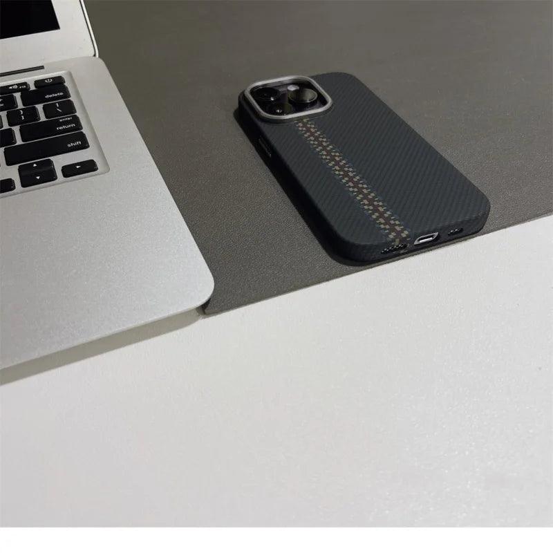 Geometric Carbon Fiber Texture 3D Relief Magsafe Phone Case for iPhone - IDefend