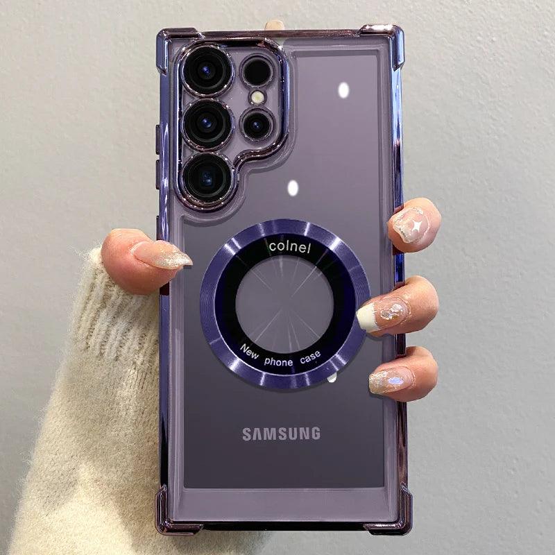 Plating Transparent Magnetic Wireless Charging Case For Samsung - IDefend
