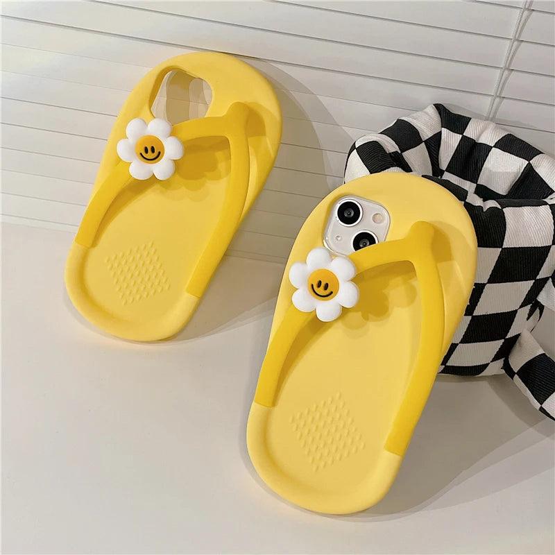 Korea Cute Funny Flower Slippers Soft Phone Case For iPhone - IDefend