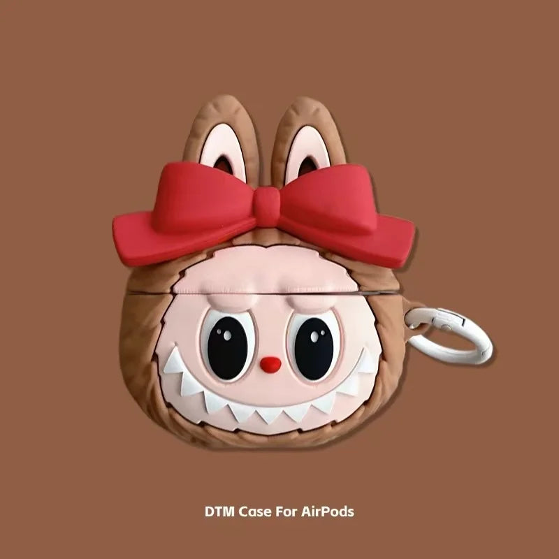 For AirPods 4 3 2 1 Pro Pro2 Earphone Case 3D Monster Rabbit Elf Bow Silicone Protective With Pendant Headphone Box Cover