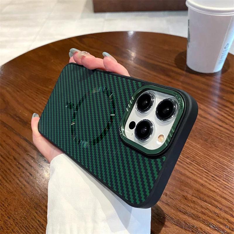 Carbon fiber striped magnetic phone case For iPhone - IDefend