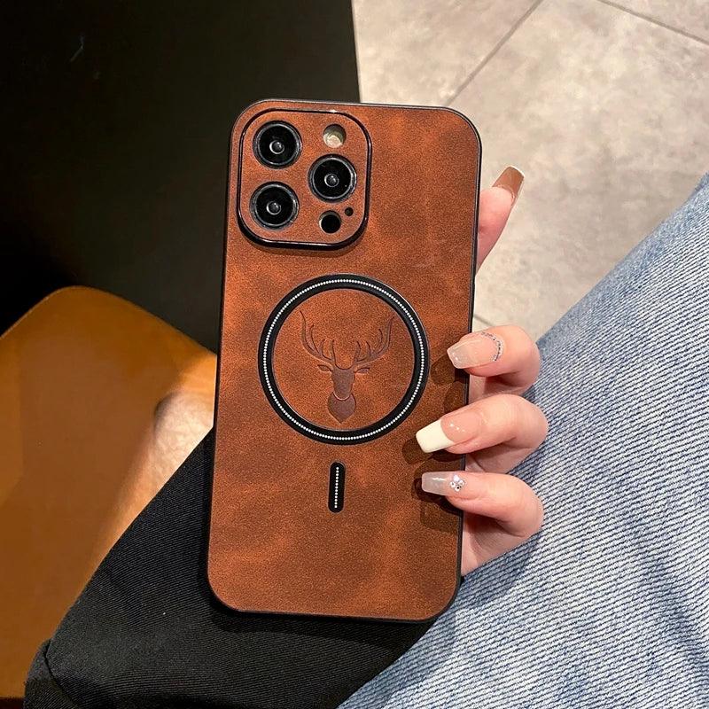 Luxury Magsafe Wireless Charge Deer Cortex Phone Case For iPhone - IDefend