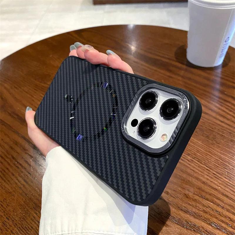 Carbon fiber striped magnetic phone case For iPhone - IDefend