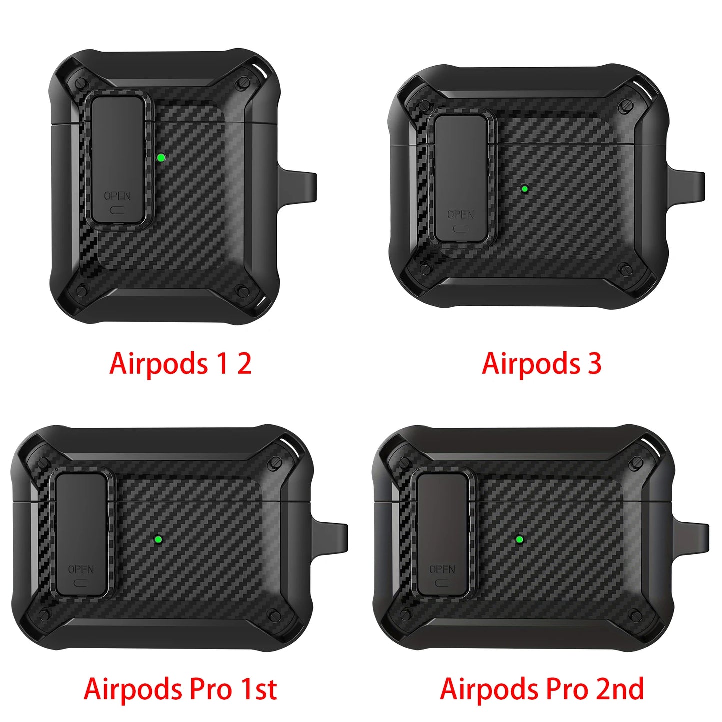 for Airpods Pro 2 Generation 2nd 1st Case Secure Lock Clip Carbon Fiber Hard Shell Case Cover with Keychain for AirPods 3 2 Case