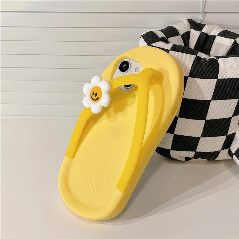Korea Cute Funny Flower Slippers Soft Phone Case For iPhone - IDefend
