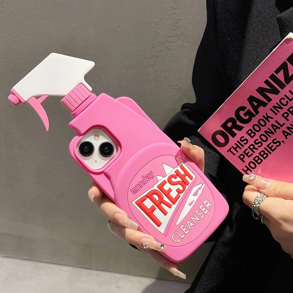 Pink Chic Fresh Clean Bottle Style 3D Cartoon for iPhone - IDefend
