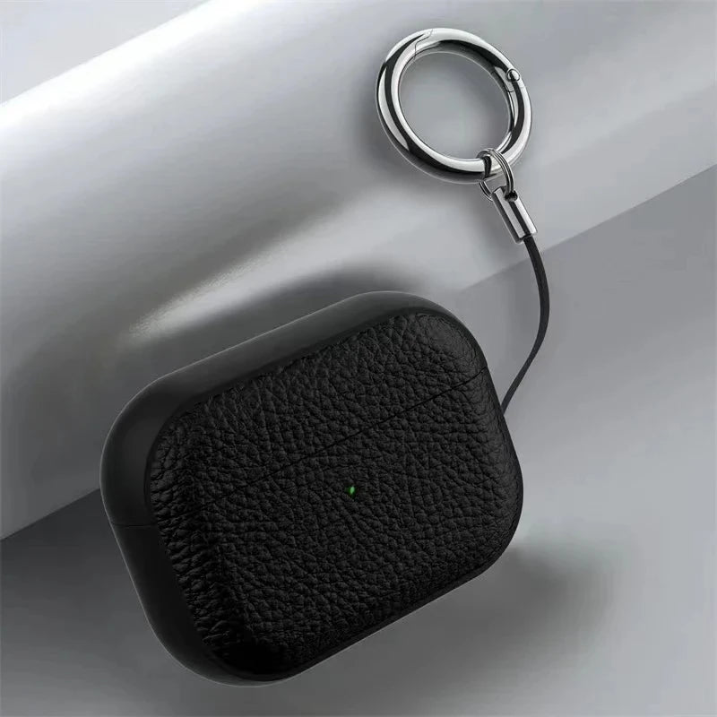 Case for Air Pods 4 3 2 1 Shell PU Leather Grain Case with Keyring Hook Wireless Earphone Accessoris For AirPods Pro 1 2 Cover