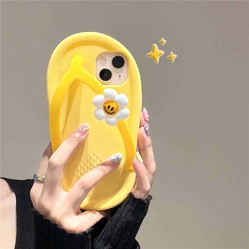 Korea Cute Funny Flower Slippers Soft Phone Case For iPhone - IDefend