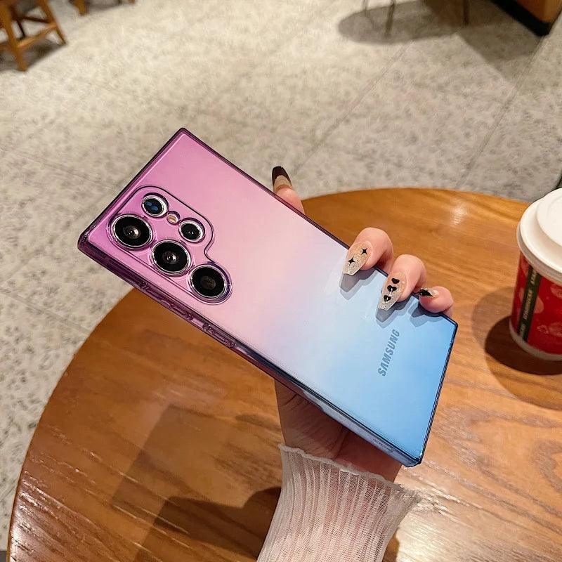 Luxury Square Gradient Color Soft Silicone Phone Case For Samsung - IDefend