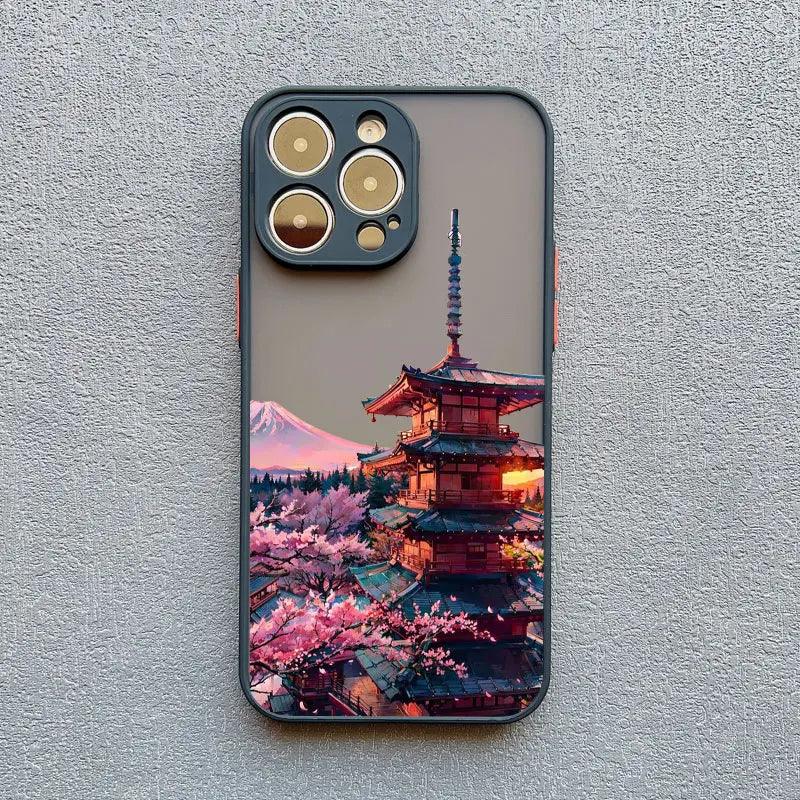 Japanese Aesthetic Mount Fuji Landscape Map Phone Case - IDefend
