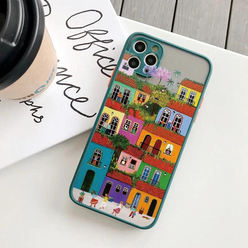Colourful Painted House Scenery Phone Case For iPhone - IDefend