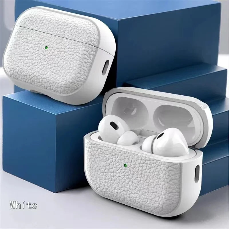 Case for Air Pods 4 3 2 1 Shell PU Leather Grain Case with Keyring Hook Wireless Earphone Accessoris For AirPods Pro 1 2 Cover