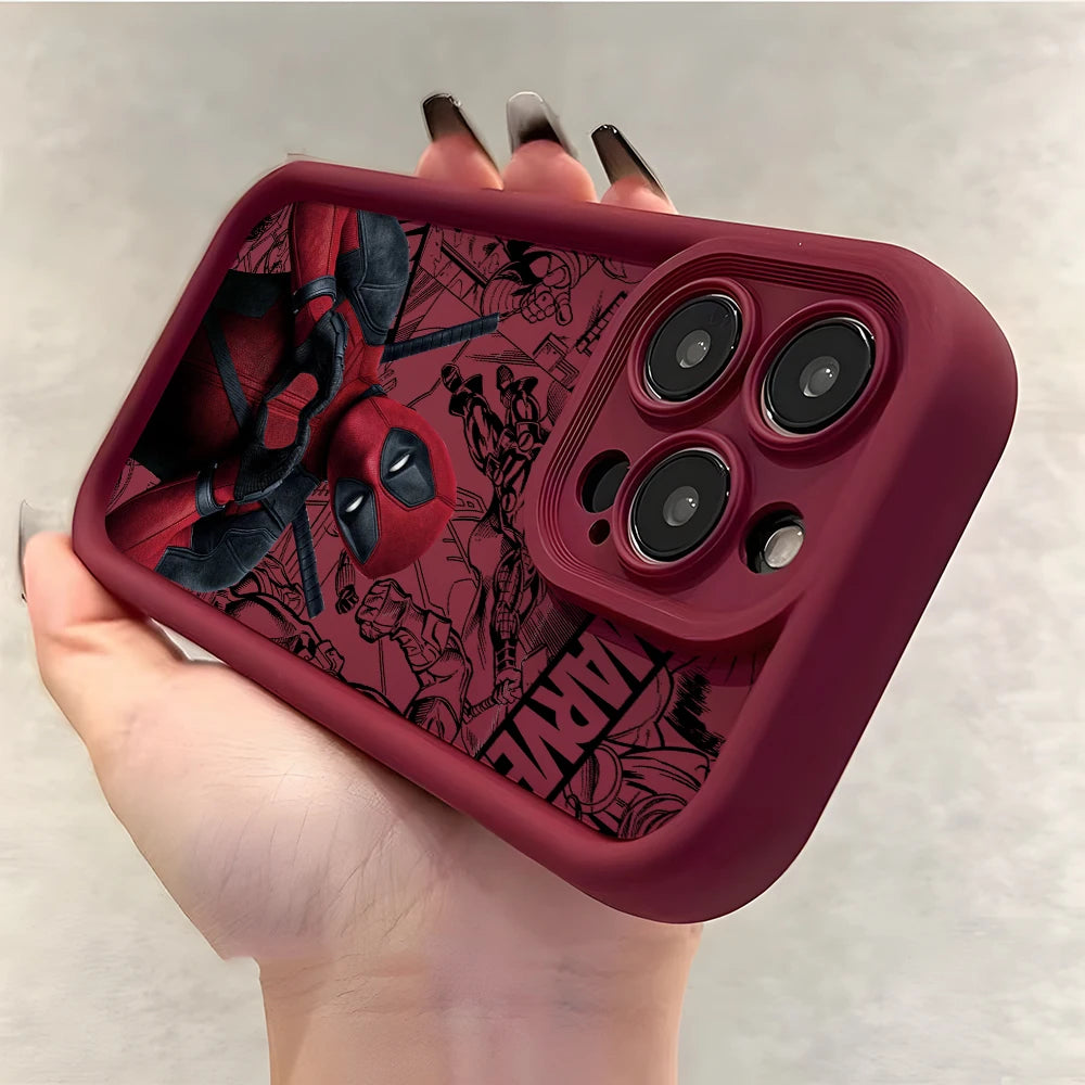 Marvels Funny Deadpool Phone Case for iPhone 16 15 14 Plus 13 12 Mini 11 iPhone16 Pro Max X Xs XR 8 7 Soft Shockproof Capa Cover