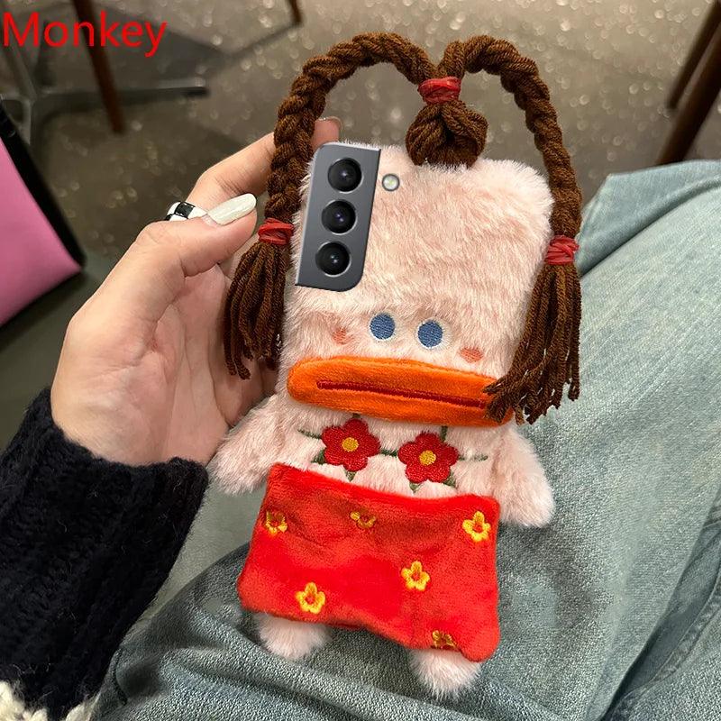 Cute Plush Funny Braid Red Flower Female Case For Samsung - IDefend
