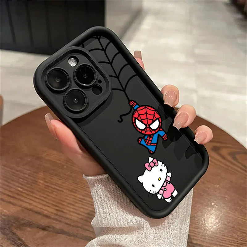 Hello Kitty Spiderman Marvel Phone Case for iPhone 16 Cases iPhone 15 14 13 12 Mini 11 Pro Max 16 Plus XS 15Pro Shockproof Cover