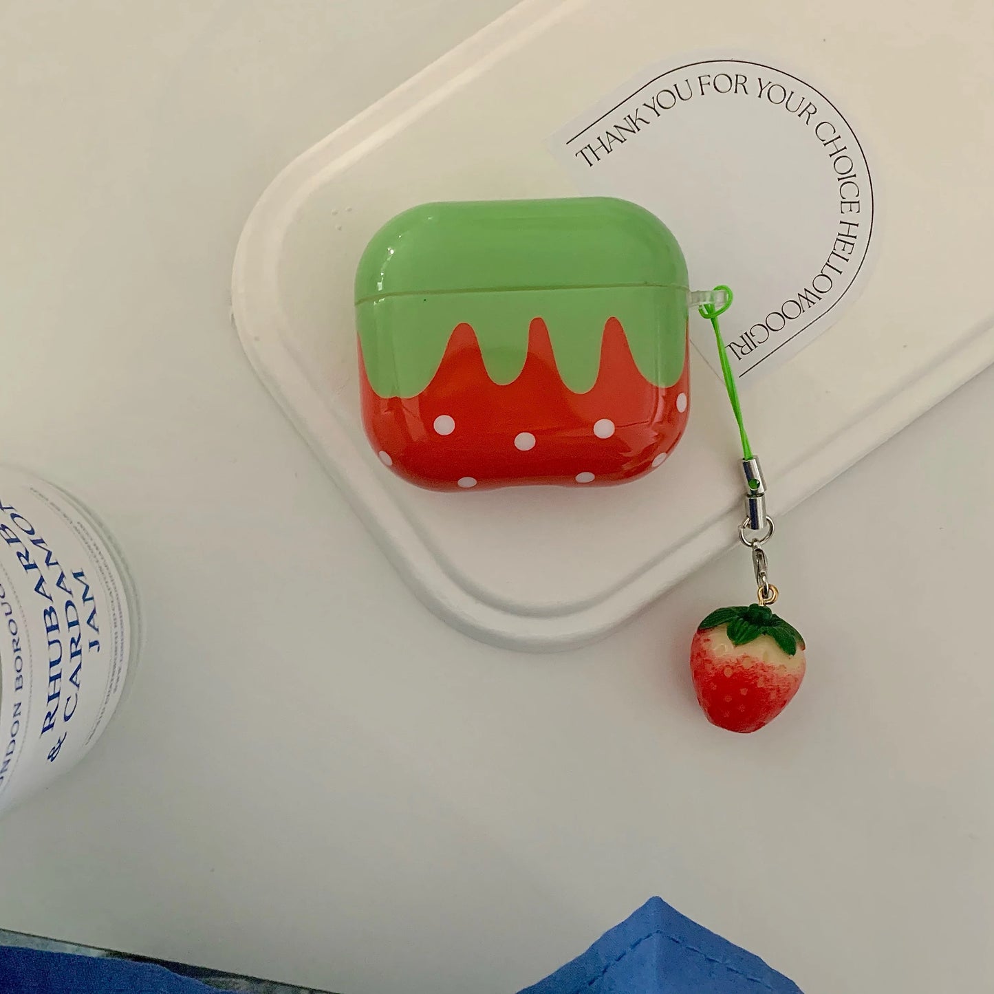 Cute Lovely White Polka Point Red Strawberry Glossy Shockproof Protective Cover Case For AirPods 4 3 Pro 2 1 with Charm Pendant