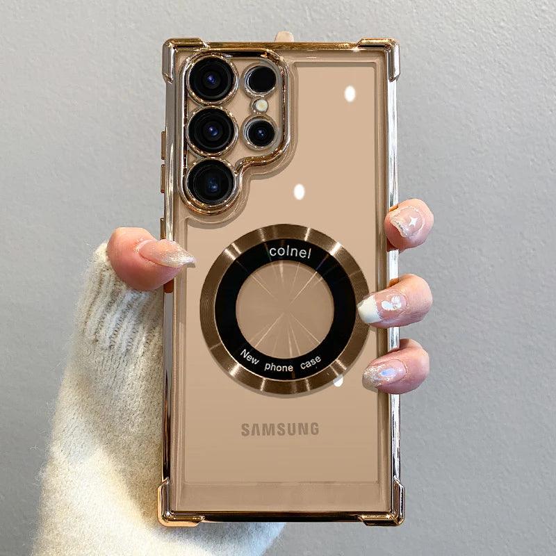 Plating Transparent Magnetic Wireless Charging Case For Samsung - IDefend