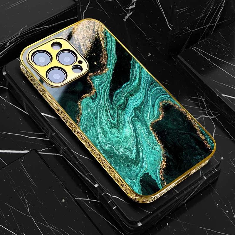 Golden Art Marble Design For iPhone Shockproof Gold Case For iPhone - IDefend