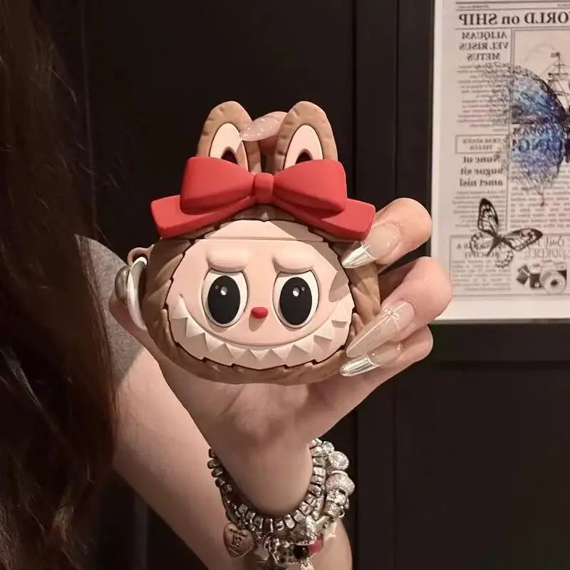 For AirPods 4 3 2 1 Pro Pro2 Earphone Case 3D Monster Rabbit Elf Bow Silicone Protective With Pendant Headphone Box Cover