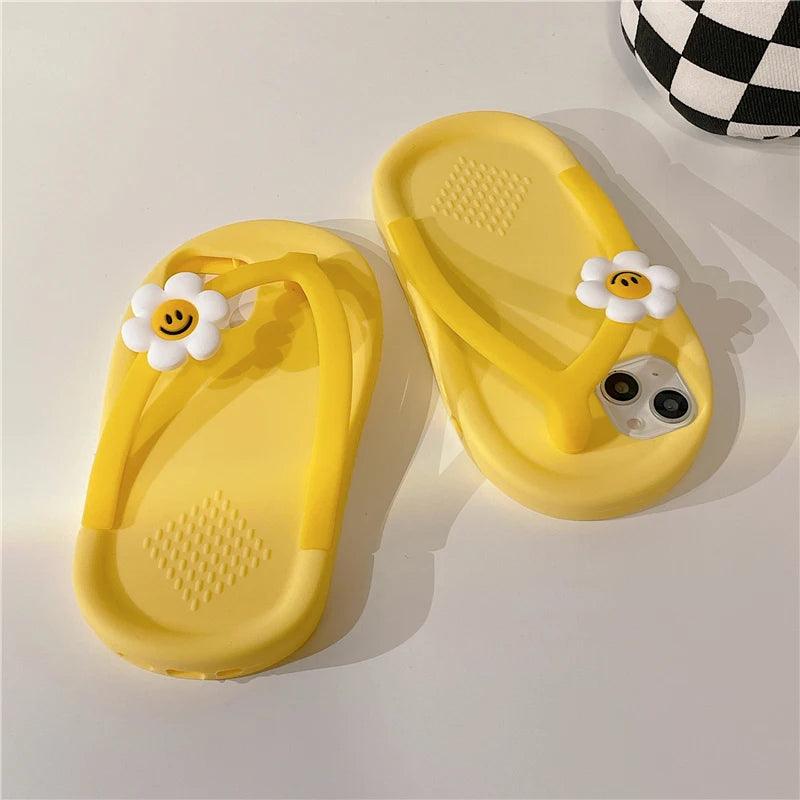 Korea Cute Funny Flower Slippers Soft Phone Case For iPhone - IDefend