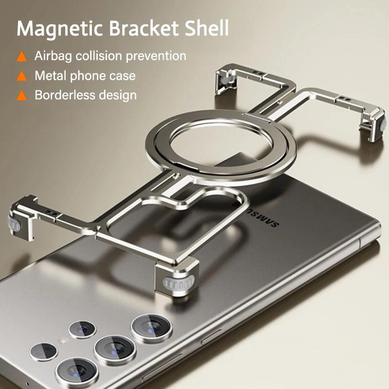 Luxury Magsafe Magnetic Metal Rimless Stand Phone Case For Samsung - IDefend