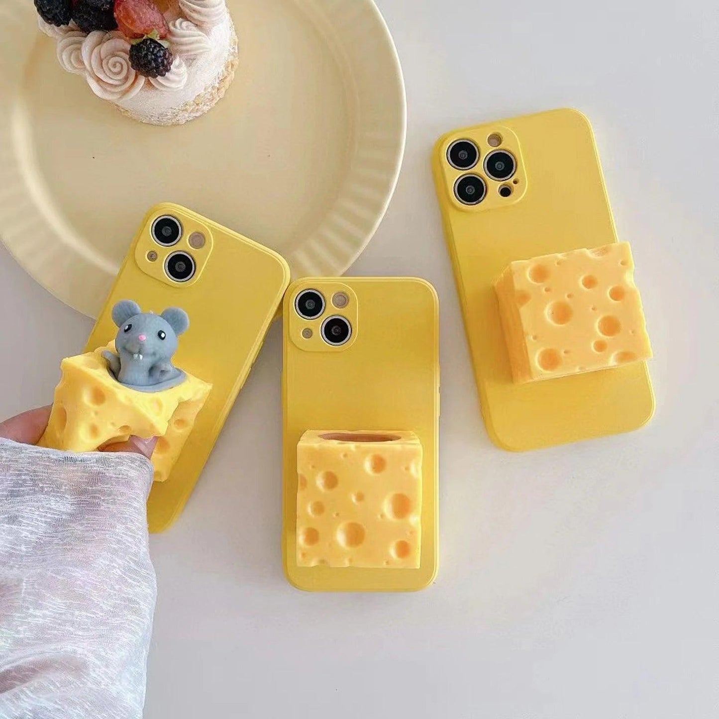 Cute Mouse Cheese Pinch Relieve Stress Soft Silicone Phone Case For iPhone - IDefend