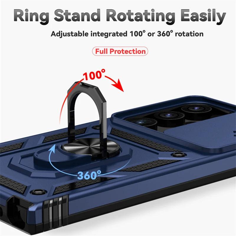Samsung Galaxy S24 Ultra Case Slide Camera Magnetic Stand Ring Phone Case - IDefend
