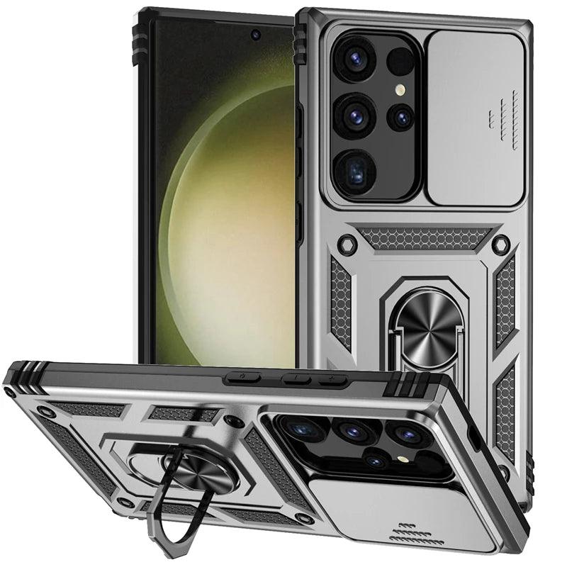 Samsung Galaxy S24 Ultra Case Slide Camera Magnetic Stand Ring Phone Case - IDefend