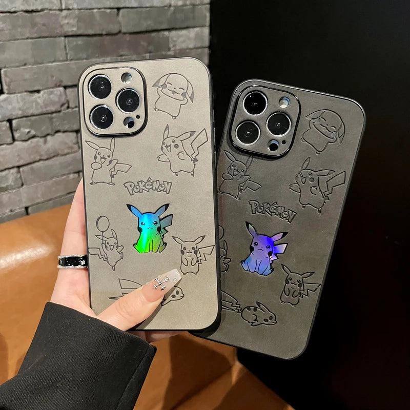 Pocket Monsters Pokemon Pikachu relief laser Leather Phone Case For iPhone - IDefend