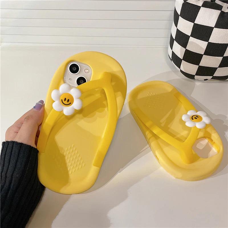 Korea Cute Funny Flower Slippers Soft Phone Case For iPhone - IDefend
