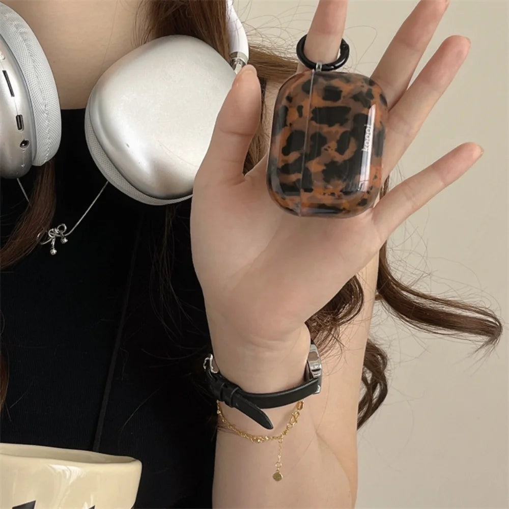 Tortoiseshell Case for AirPods 1/2/3/4/Pro/Pro 2, Shockproof Glossy Cover, Wireless Charging Compatible, Stylish Amber Design
