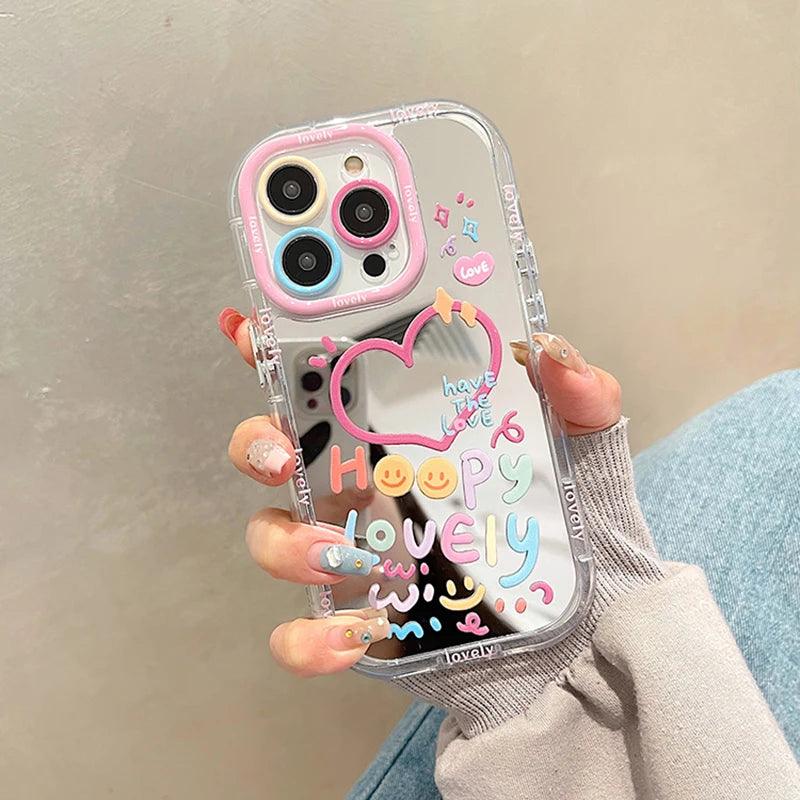 Lovely Girl Heart Mirror Phone Case For iPhone - IDefend
