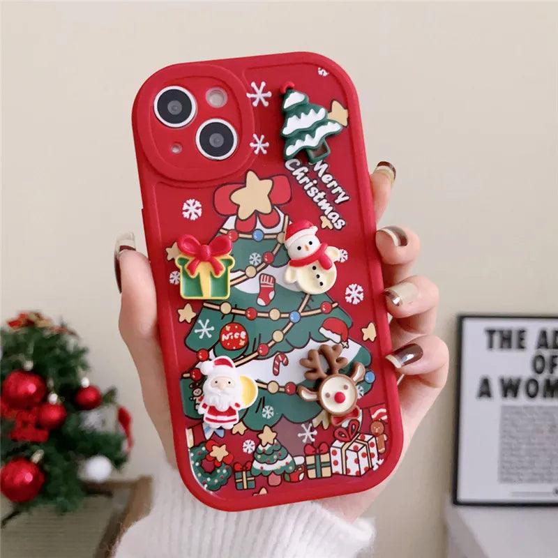 Ottwn 3D Cartoon Elk Santa Claus Tree Christmas Phone Case For iPhone - IDefend