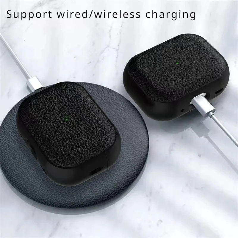 Case for Air Pods 4 3 2 1 Shell PU Leather Grain Case with Keyring Hook Wireless Earphone Accessoris For AirPods Pro 1 2 Cover