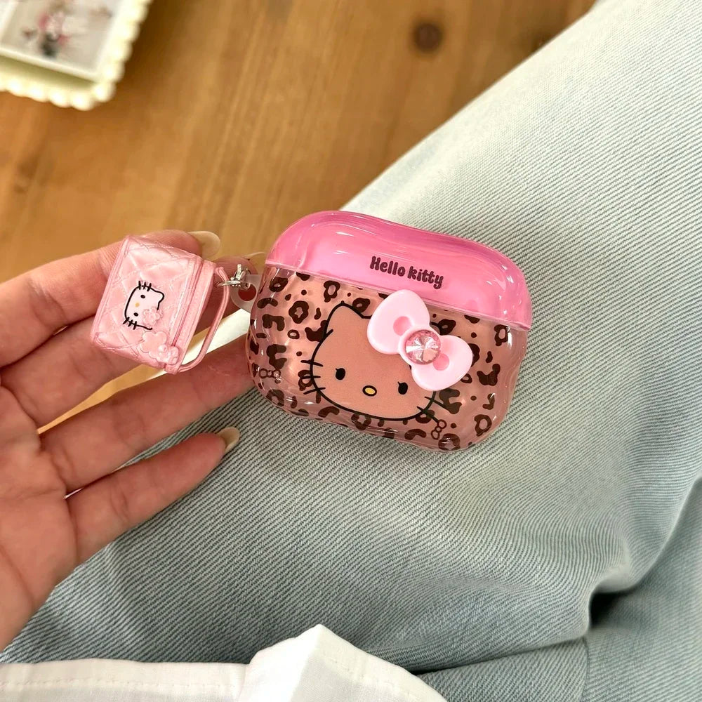 Earphone Case For Airpods 4 2 3 1 Pro 2 Cute Sanrio Hello Kitty Leopard Print Wireless Bluetooth Headset Protective Soft Cover