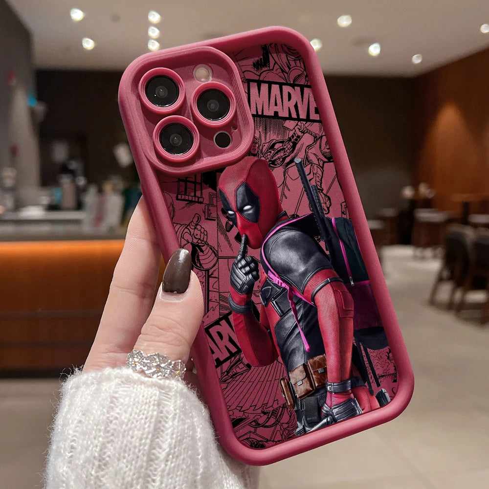 Marvels Funny Deadpool Phone Case for iPhone 16 15 14 Plus 13 12 Mini 11 iPhone16 Pro Max X Xs XR 8 7 Soft Shockproof Capa Cover