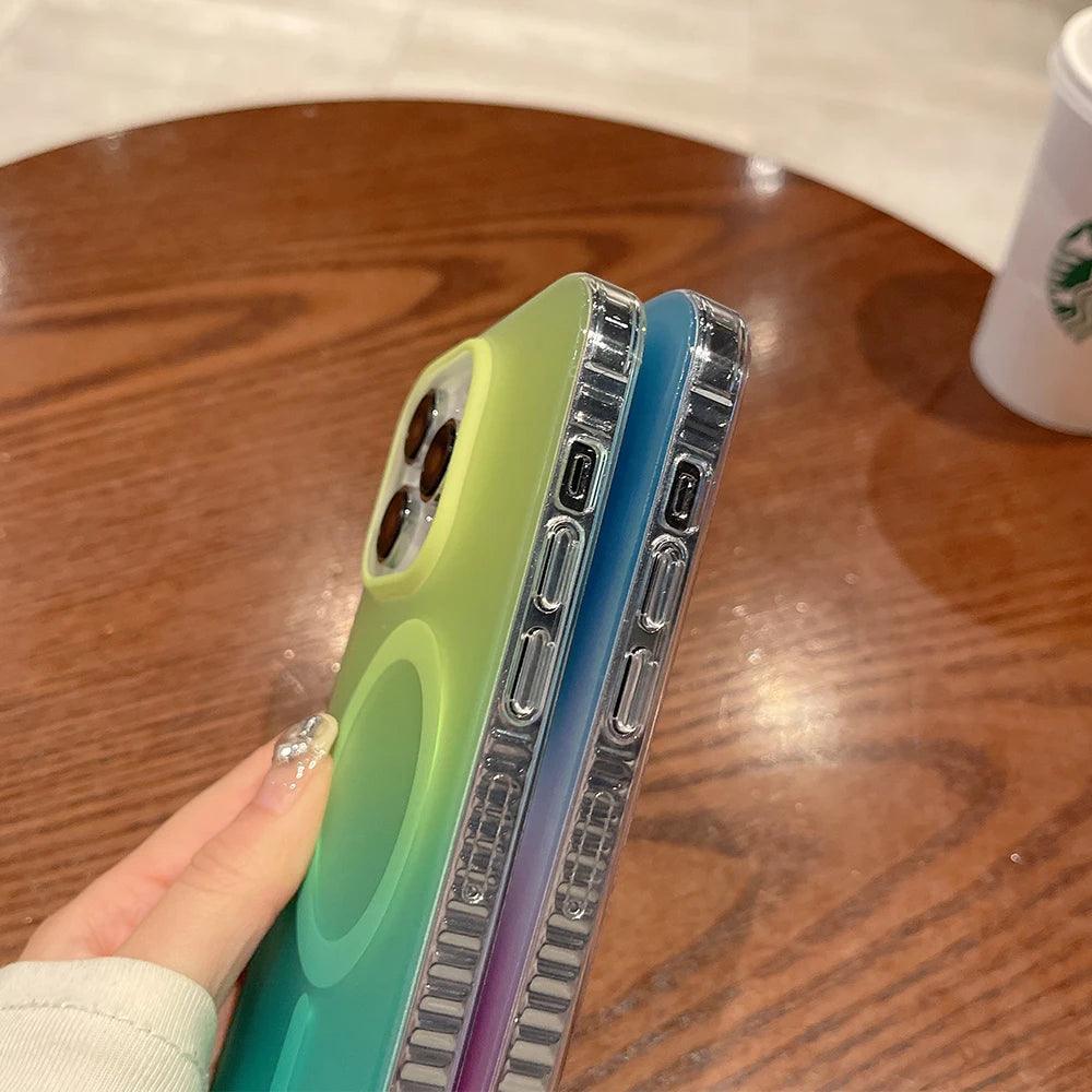 Gradual Neon Color Crystal Anti-slip Bumper for Magsafe Wireless Charge Shell - IDefend