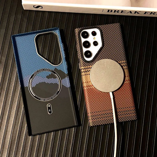 Samsung Galaxy A56 S25 Ultra S24 Plus S23 S22 Magnetic Carbon Fiber Case Phone