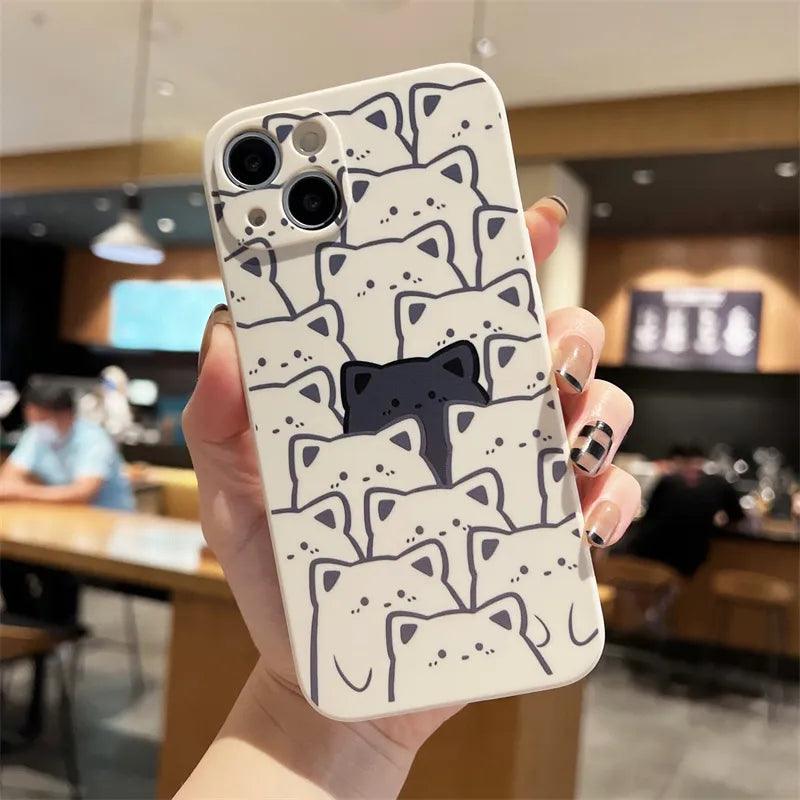 Cute Cartoon Cat Phone Cover For iPhone - IDefend