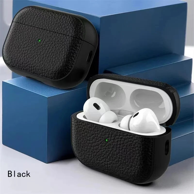 Case for Air Pods 4 3 2 1 Shell PU Leather Grain Case with Keyring Hook Wireless Earphone Accessoris For AirPods Pro 1 2 Cover