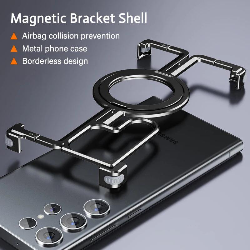 Luxury Magsafe Magnetic Metal Rimless Stand Phone Case For Samsung - IDefend