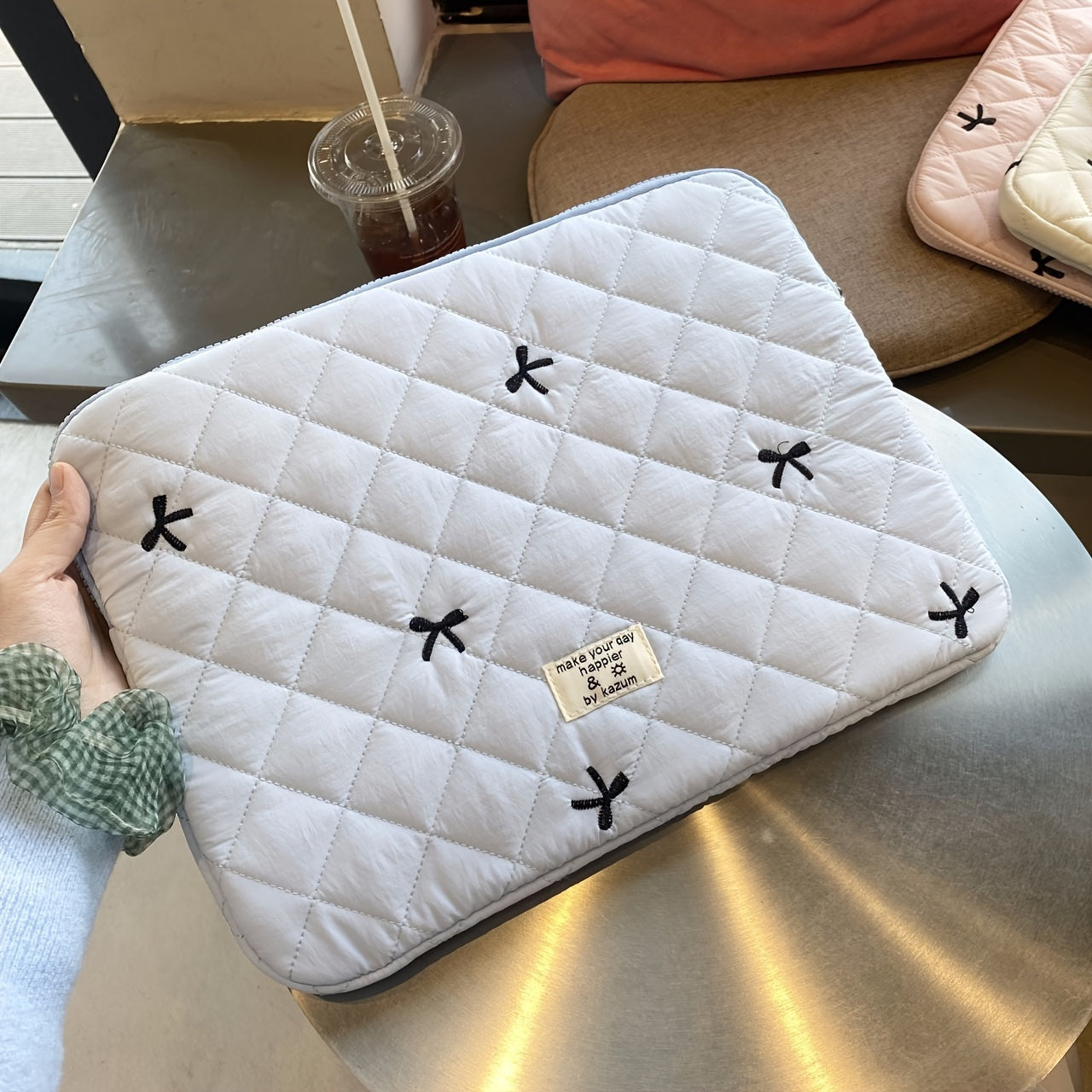 1pc Laptop bag ballet style bow embroidered tablet bag suitable for 10/11 inch iPad 13/14 inch MacBook 15/15.6 inch laptop sleeve bag