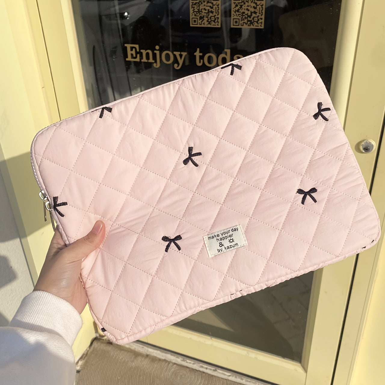 1pc Laptop bag ballet style bow embroidered tablet bag suitable for 10/11 inch iPad 13/14 inch MacBook 15/15.6 inch laptop sleeve bag
