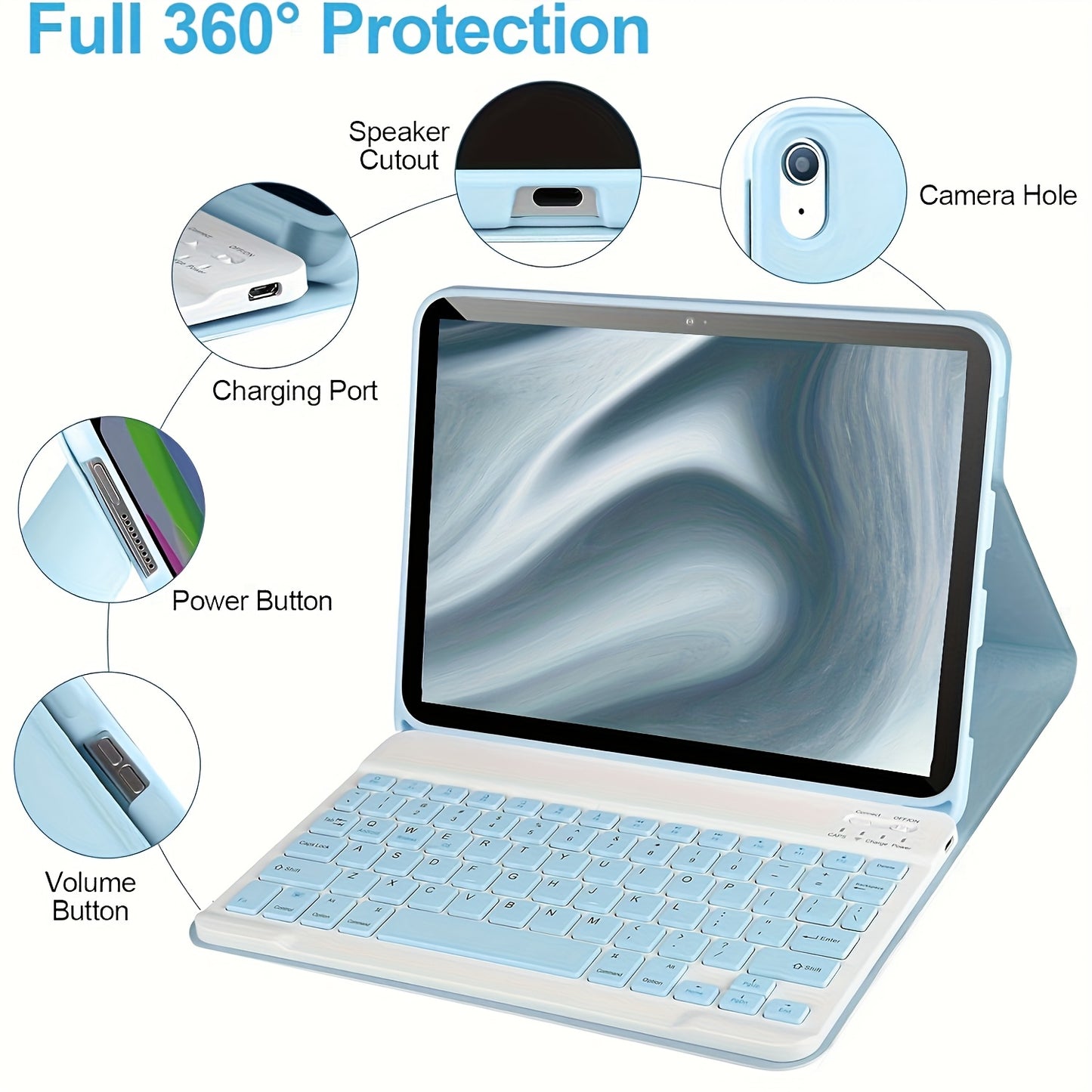 Keyboard case for iPad 11, 10.9, 10.5, 10.2", with pencil holder & detachable keyboard. for iPad 9th/8th/7th gen, 10th/11th gen and for Pro 1st-4th gen, Air 4/5, & Air 11" (M2) 2024.